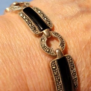 Vintage Silver Marcasite and Onyx Bracelet.